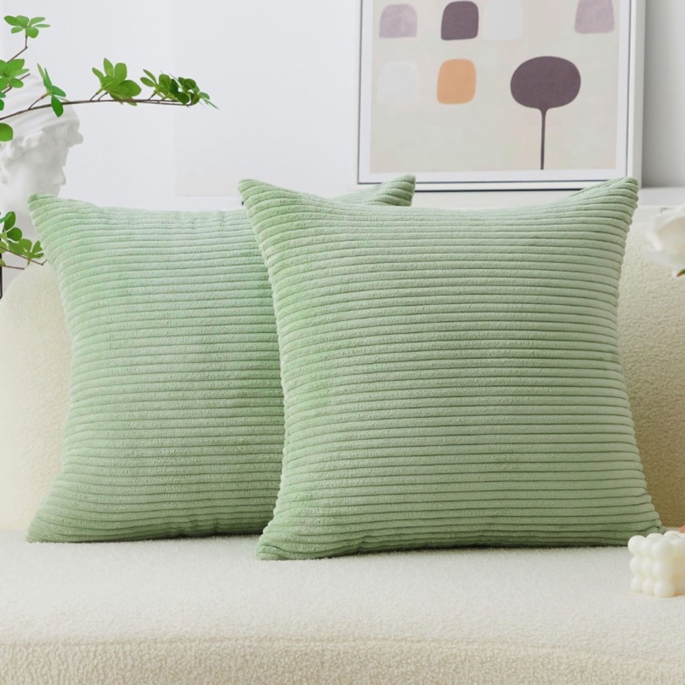 Sage Green Ribbed Throw Pillow Covers -Set of 2